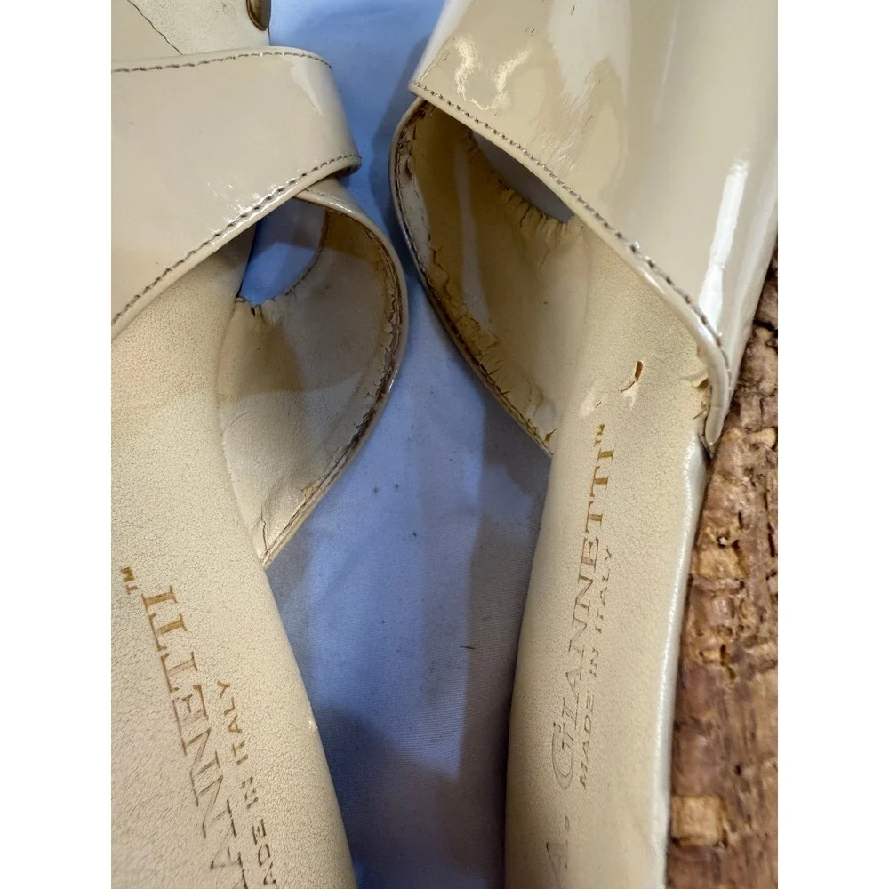 A Giannetti Wedge Sandals Patent Leather Cork Heel Made in Italy Women's Size 8‎